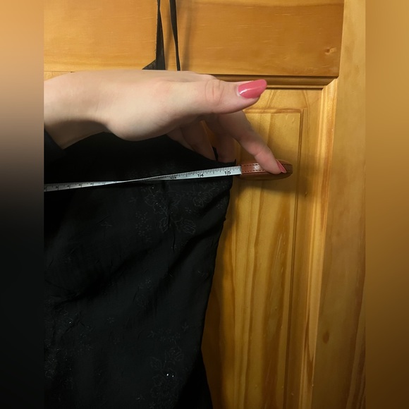 Y2K Black dress with floral sheer over layer, square neck, spaghetti strap - Picture 4 of 5